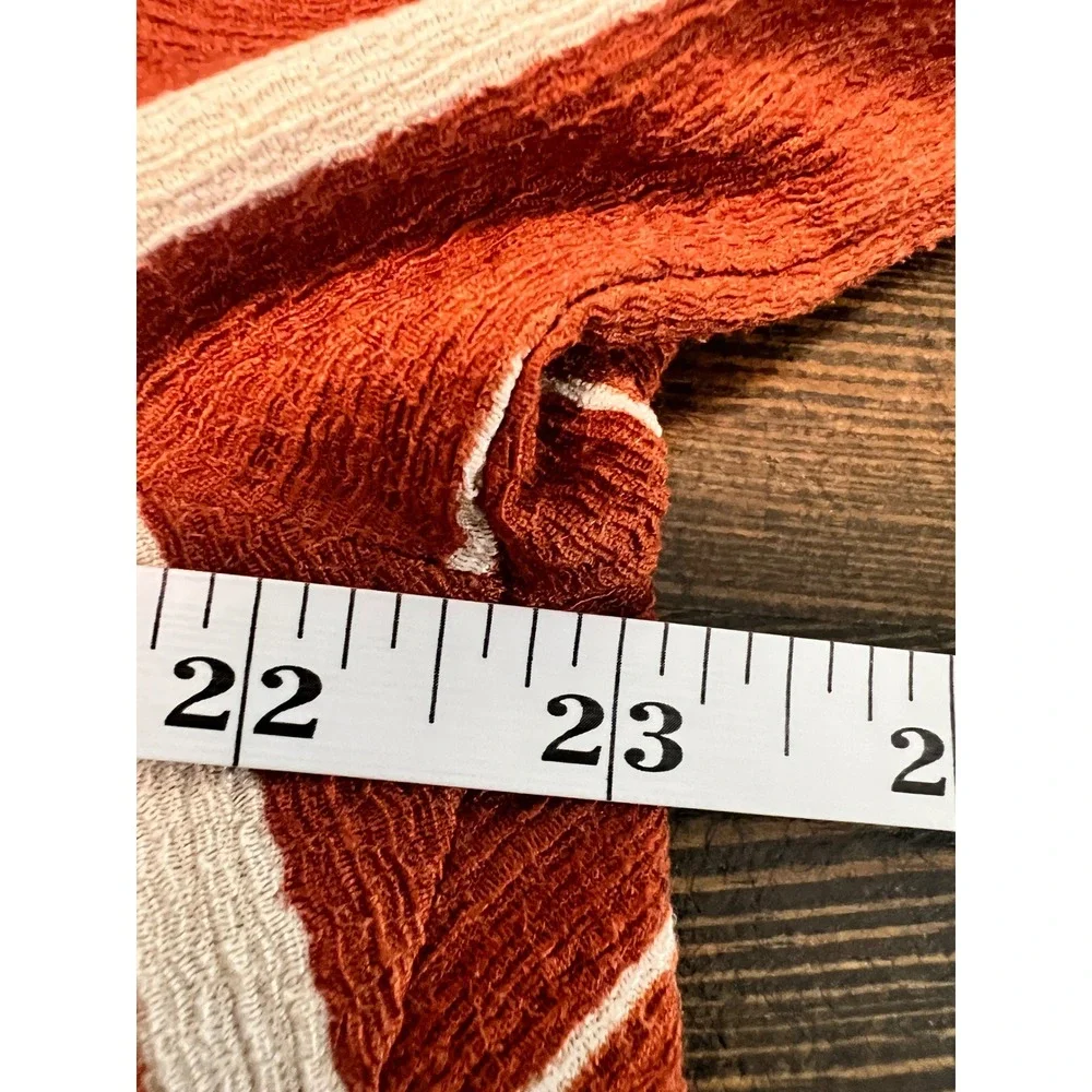 Anthropologie Rust‎ Orange White Striped Off the Shoulder Puff Sleeve Top Large
